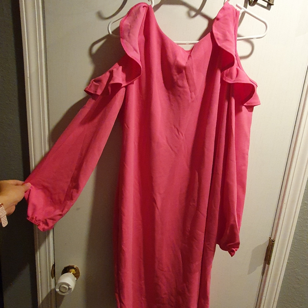 PinkBlush Ruffle Trim Puff Sleeve Maternity Dress